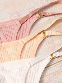 Kit Of 5 Ribbed Thong Panties With Bicolor Straps, Dental Floss, Premium Comfort Lingerie, Basic Women's Fashion - 彩色 - 查看 3