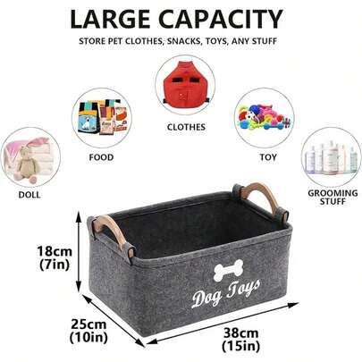 1 hộp đựng đồ chơi cho thú cưng bằng nỉ, hộp đựng đồ chơi cho chó, giỏ đựng đồ chơi, chăn, dây xích và thức ăn cho thú cưng