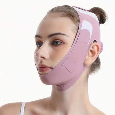 V-Shape Face Mask – Silicone Chin Strap For Jawline Tightening And Double Chin Reduction (23-27 Inches) (Blush)