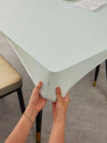 1 Stück wasserdichte Tischdecke, einfarbig, ölfest, luxuriös, für Esszimmertisch, Couchtisch, Schreibtisch, staubdicht, für den Hausgebrauch, orangefarbene Tischdecke - Babyblau - Übersicht 7