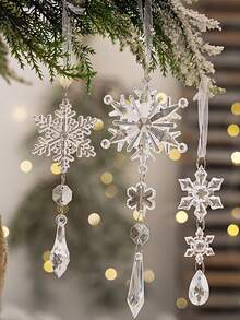 5/10/20 قطعة من زينة شجرة الميلاد بقلادات بلورية، ديكورات عيد الميلاد الرائعة، قلادات بلورية شفافة من الاكريليك على شكل جليد وثلج للأعياد، مناسبة لزينة شجرة الميلاد، قلادات بلورية على شكل ثلج وجليد معلقة من الاكريليك، مناسبة لزينة شجرة الميلاد وإمدادات حفلات السنة الجديدة والشتاء