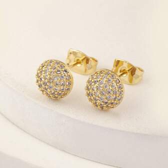 1 par de pendientes de tuerca de media luna chapados en oro de 18K con circonita colorida, regalo de joyería de lujo para la novia, diseño minimalista