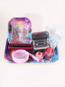 13pcs,Smoking Set, Including 2 Sizes Of Metal Rolling Trays, Pink Cigarette Holders, Pink Silicone Ashtrays, Boxes, Pink Metal Cans, Pink Tapered Tubes, 6-Piece Storage Bags, Art Design, Entry-Level Set, Fun Gifts, Holiday Gifts