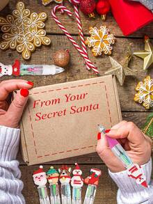 12 支圣诞迷你彩色笔，四合一可爱笔，散装，适合生日和派对，趣味笔礼品，各种墨水卡哇伊笔，冬季节日生日派对奖品办公室书写用品礼品袋填充物 - 彩色 - 查看 9