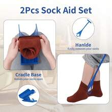 [Regalo perfecto para las vacaciones: Herramienta para calcetines] Herramienta para calcetines de plástico azul de fácil agarre con base de soporte para personas mayores, embarazadas y discapacitadas - Regalo perfecto para Acción de Gracias y Navidad