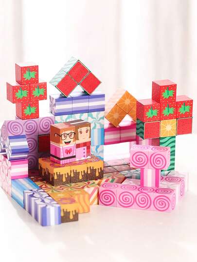 Game Type Blocks Magnetic Cube Toysmagnetic Blocks, Build Iron World Scene Stacking Block Toys, Enhance Children's STEM Skills And Creativity, Training Thinking, Hands-On Educational Blocks, Dessert Candy Theme, Suitable For Boys And Girls Christmas Halloween Birthday Gift Sensory Toys