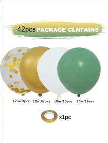 42pcs/Set Green And Gold Balloons, 10/12 Inch Sage Green, White And Gold Glitter Latex Balloon Set, Olive Green Balloons, Suitable For Forest Theme Birthday Party, Wedding, Baby Shower, Anniversary Decoration - Multicolor - View 2