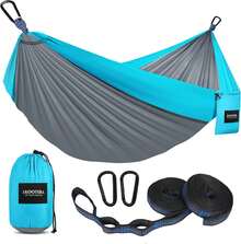 Kootek Hamaca de Camping de Capacidad de 400 Libras, hamacas portátiles con Correas de árbol y Bolsa de Transporte adjunta, Equipo Esencial para Acampar, Perfecto para Exteriores, Senderismo, Playa - Gris y azul cielo. - Ver 13