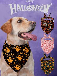 Terrifying Halloween Pet Bandana With Pumpkins Ghost Pattern Pet Kerchiefs,Adjustable Jack-O'-Lantern Theme Pattern Printing Dog Triangle Bibs Scarfs,Suitable For Small To Medium Dogs And Cats - Soft Polyester, Machine Washable