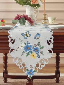 1 件 100% 涤纶刺绣镂空花卉桌旗，适用于餐桌、橱柜、电视柜、冰箱、桌布、灯垫、家居装饰、节日装饰、派对、生日、防尘罩、桌旗、盘垫、礼物、室内和室外、派对和婚礼装饰，多种尺寸可选，四季皆宜