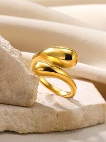 1pc Minimalist Stainless Steel Teardrop Open Ring, Elegant Design