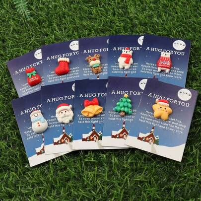 10pcs Christmas "A Little Pocket Hug For You" Greeting Cards, Resin Santa Claus & Gingerbread Man Christmas Tree Ornaments, Shell Cards, Perfect Gifts For Family And Friends, Christmas, New Year, Christmas Stocking Stuffers, Religious Party Supplies, Church Gifts