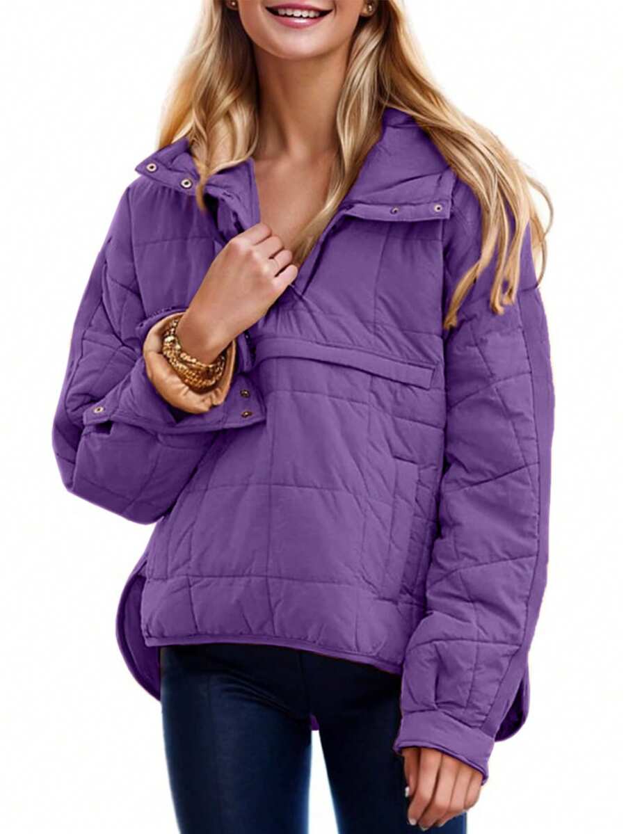 Puffer Jacket Womens Hooded Oversized Quilted Pullover Lightweight Warm Womens Winter Coats Outwear - Màu tím  Violet - Xem 1