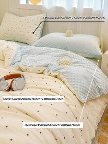 3件AB被套套装，A面波尔卡圆点图案，B面毛绒圆点，可双面使用，100%涤纶，套装包含：1个羽绒被套（带4个角带和拉链）+2个枕套（无枕芯），清爽舒适的图案，柔软的面料，适合秋冬季，可用于卧室/宿舍床上用品（男生/女生宿舍），旅行 - 淺藍色 - 查看 7