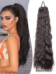 Extensión de cola de caballo sintética rizada de 24 pulgadas con cuerda elástica para el cabello, accesorios de cabello para uso diario y fiestas, extensiones de cabello sintético largo y rizado de alta temperatura para mujeres - Multicolor - Ver 19