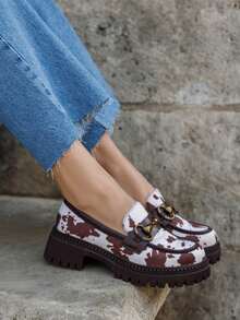 Mocassins Femme Semelle épaisse Avec Mors Doré – Style Chic And Moderne - Cow - View 2