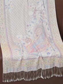 1pc Boho Women's Tassel Jacquard Scarf, Paisley Woven Shawl, Pashmina Stone Pattern Hijab, Pink Series, Various Elegant Patterns, Suitable As Gift, Suitable For Autumn And Winter Daily Outing For Dress - Baby Pink - View 5