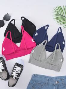 4pcs/Set Teen GirlMinimalist Casual Comfortable Wireless Bras, Seamless Soft Basic Style, Removable Pads, Suitable For Daily Wear Sports Bras - Multicolor - View 2
