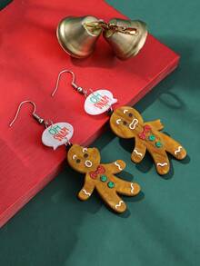 1Pair Cute Glittering Acrylic Snowflake Gingerbread Man Bitten Off Dialogue Drop Earrings For Women For Merry Christmas Day Party Jewelry Accessories