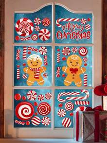 New 9 Sheets Christmas Window Clings Gingerbread Man Candy Window Decals Oil Painting Christmas Red Candy Stickers For Xmas Home Office Decor Winter Glass Window Decoration,ChristmasChristmas Window Clings Xmas House Town Style Window Decals Double-Sided Winter Snowflake Window Decor