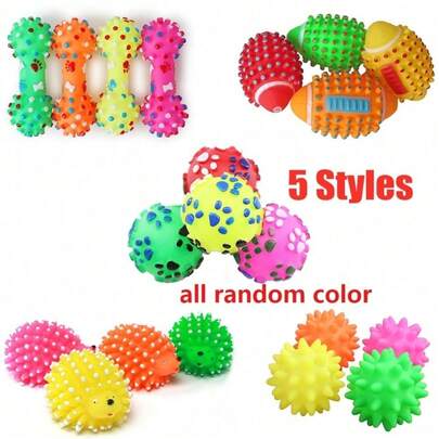 5 Styles All Random Color Pet Toy Squeaky Pet Dog Ball Toy Puppy Interactive Training Chew Toys Pets Molar Bite Balls