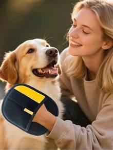 1PC Upgraded Large Pet Static Hair Removal Gloves - Black Polypropylene Cat Beauty Gloves With Yellow Decoration, Efficient Hair Removal For Cats And Dogs, Essential Pet Beauty Tools | Fashionable Pet Accessories | Care Gloves, Pet Beauty Gloves