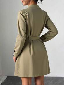 Novedades otoño/invierno Ropa de trabajo para mujer Vestido informal Elegante Cálido A la moda Y2K Salidas Vacaciones Cumpleaños Fiestas Mujer vestido estilo casual con botones, detalles de bolsillo, ajuste regular, cuello tipo camisa, manga larga, primavera-verano, uso diario, categoría de moda. - Verde - Ver 3