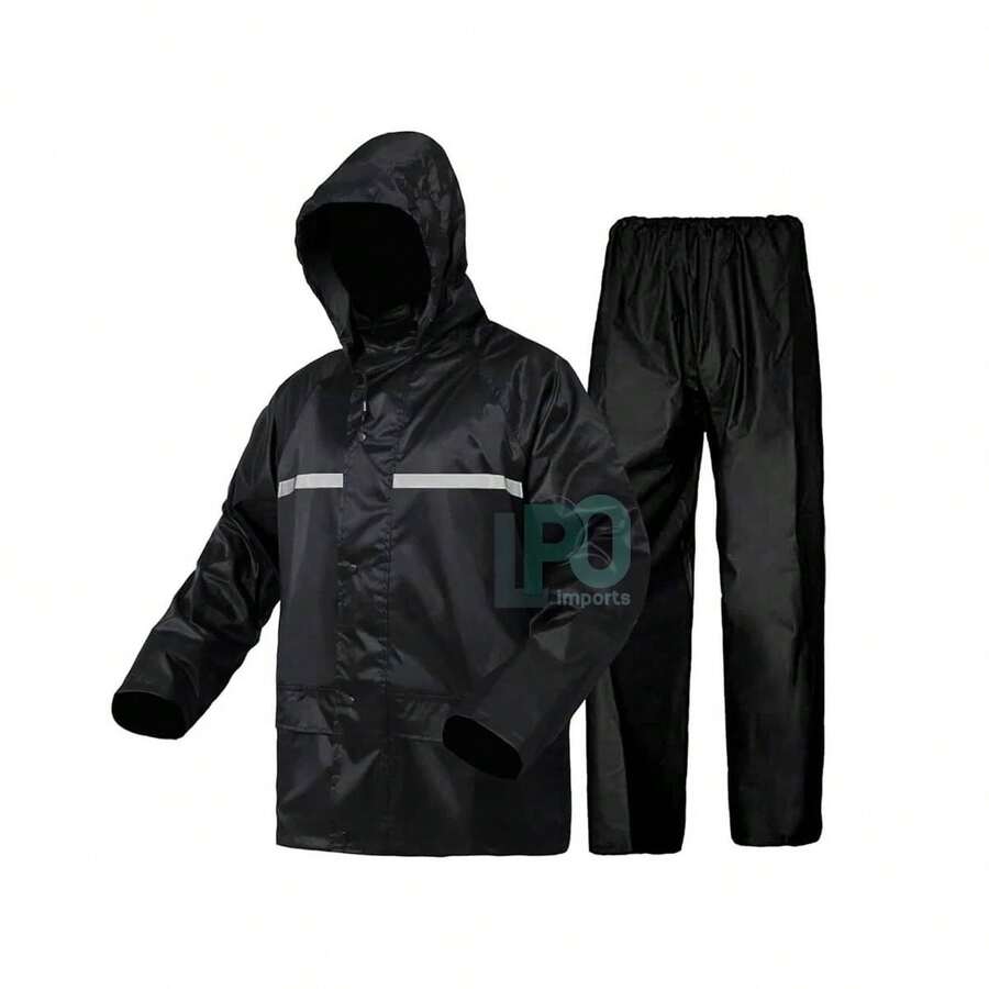 Motorcycle Raincoat Set With Hood, Waterproof Pants And Jacket - màu đen - Xem 1