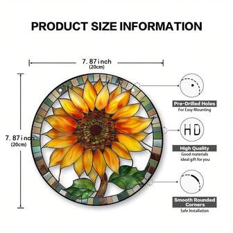 1pc, Sunflower Catcher, Sunflower Color Window Hanging, 8" * 8", Acrylic Round Sign, Window, Room Wall, Garden, Farmhouse Porch, Party Scene Decoration, Birthday Gift For Friends, Gardening Light Collection Ornaments