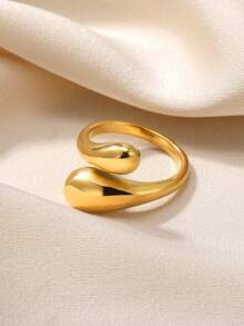 1pc Minimalist Stainless Steel Teardrop Open Ring, Elegant Design