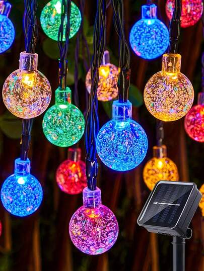 Luces de cadena solares para exteriores, 20/50/100 bolas de cristal con burbujas LED, luces de hadas con 8 modos de iluminación, IP65 a prueba de agua para jardín, árbol, patio, boda, fiesta, Navidad y decoración
