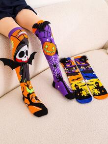 2 pares de calcetines divertidos de Halloween 3D para niños, adecuados para usar en fiestas de Halloween infantiles, apropiados como regalos festivos - Multicolor - Ver 5