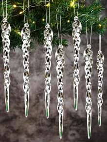 全新 12 件透明亚克力冰柱圣诞树装饰品 - 人造冰柱装饰品，透明亚克力装饰品 - 适合节日派对、冬季家居装饰和节日庆典、树装饰