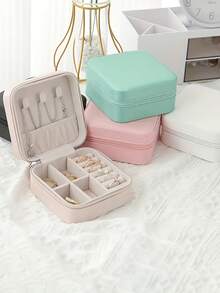 1/5pcs Jewelry Box, Small PU Leather Travel Jewelry Organizer, Double-Layer Portable Mini Jewelry Display And Storage Case, Suitable For Earrings, Rings, Necklaces, Bracelets, Nail Art, Mother's Day Gift, Christmas Gift, Halloween Gift, Girl's Gift