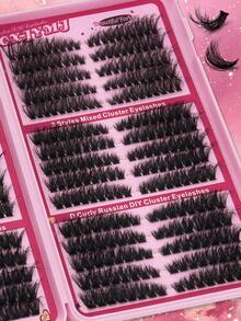 540 Clusters/30 Rows D-Curl Fluffy DIY Eyelash Extension Kit 8-16mm Mixed Length X60X80X100 Fluffy Single Eyelash Cluster Segmented With Eyelash Adhesive Kit Suitable For Dating, Parties, Travel, Christmas, Halloween - 黑色 - 查看 6