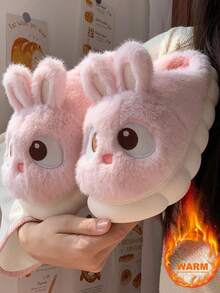 Autumn/Winter Fluffy Slippers, Suitable For Outdoor Wear, Thick EVA Sole, Warm & Anti-Slip, Indoor Cute Cartoon Rabbit Plush Slippers - Pink - View 2