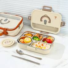 WORTHBUY Hộp đựng cơm trưa bằng thép không gỉ 304 4/5 ô dung tích 1500ML, hộp đựng thực phẩm salad trái cây chống rò rỉ kèm bộ đồ ăn và bát đựng súp, lò vi sóng, hộp đựng cơm Bento dung tích lớn di động, thích hợp cho học sinh và người lớn sử dụng tại nhà, trường học, văn phòng, dã ngoại, cắm trại, trở lại trường học - Nhiều màu - Xem 9