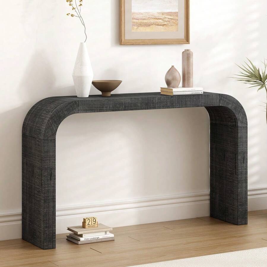MERAX Mirod 52" Wood Console Table With Curved Edge, Natural Texture, Perfect For Entryways And Living Rooms,Black - màu đen - Xem 1