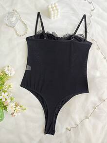 性感蕾丝拼接连体衣，修身Y2K风格，适合派对、约会、感恩节、情人节、圣诞节、万圣节等节日，黑色，夏季优雅款 - 黑色 - 查看 12