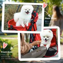 PawHut Pet Stroller Foldable Travel Carriage W/ Brake Basket Canopy, Red - Red - View 7