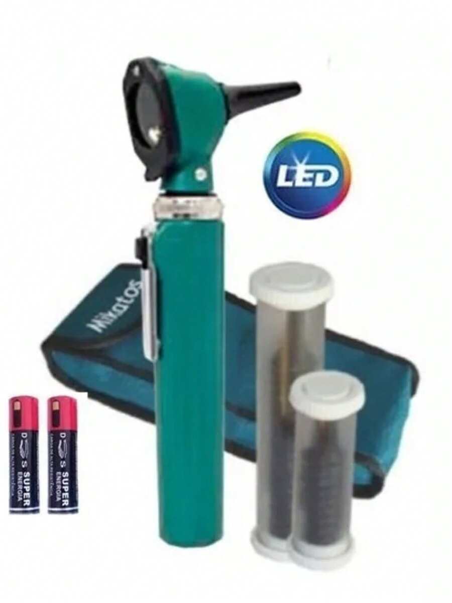 Mini Otoscópio Luz De Led C/ Espéculos Mikatos - Cores Cor Verde - Verde - Visão 1