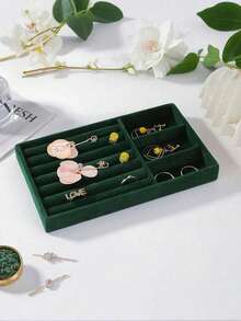 绒布首饰托盘抽屉隔板收纳架可堆叠珠宝收纳盒项链手链展示托盘可放置耳环戒指胸针手表可堆叠珠宝收纳盒适用于抽屉式绒布首饰托盘带分隔板耳环架和戒指展示盒项链收纳适合女士和女孩 - 彩色 - 查看 9