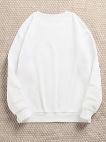 Sudadera informal para mujer con diseño gráfico llamativo y mangas largas regulares - Blanco - Ver 2