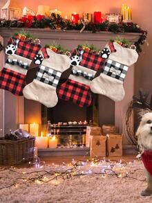 1pc Christmas Plaid Pet Socks, Cute Buffalo Plaid Puppy Bone Claw Socks Suitable For Party Decoration Home Decor Christmas Decorations Room Decor - Multicolor - View 1