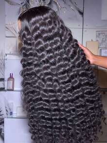 Uveous 42Inch 250% Density Deep Wave Lace Front Wigs Human Hair-13x4 HD Transparent Deep Wave Frontal Wigs Human Hair Curly Wigs For Women Curly Lace Front Human Hair Pre Plucked With Baby Hair - Natural Black - Xem 1