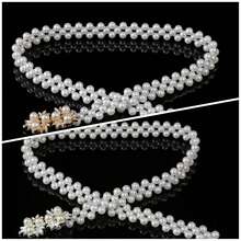 2pcs Women Pearl Elastic Waist Chain, Gold Flower Bow Waist Belt, Suitable For Evening Dress, Gown, Party, Wedding, Mother's Day Gift