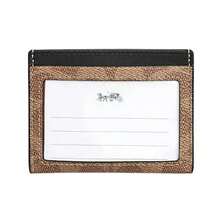 Coach COACH 10, Marchio logo, Porta carte con più scomparti, Porta carte di stile classico con fantasia bicolore, Colore sabbia giallo con taupe/fantasia classica