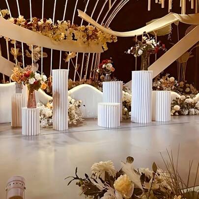 3/4pcs Set Cardboard Pedestal Stand, Folding Pillar Stand, Wedding Props, Floor Display Column Stand, DIY Pedestal Box With Round Top Plate Folding Paper Cylinder Column Pedestal Wedding Birthday Cake Flower Stand Rack,Decoration Home,Material: Paper ,Can Bear 20kg,