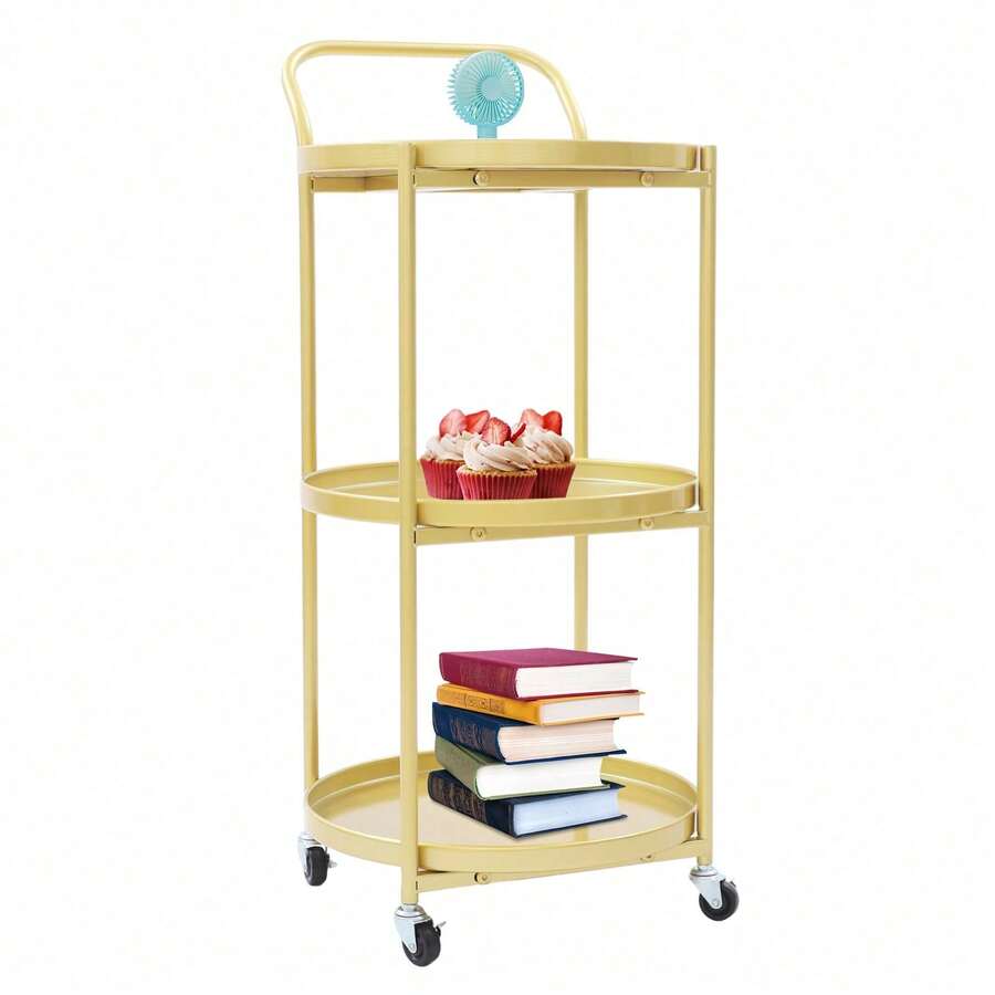 SENDERPICK Rolling Bar Cart Mobile Storage Cart Metal Frame Serving Cart For Kitchen Dining Room - Gold - View 1