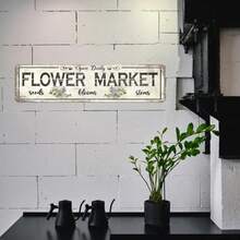 1pc Classic Aluminum Foil Sign - 16x4inch Vintage Flower Market Wall Hanging Sign, Multi-Purpose Wall Decoration, Suitable Kitchen, Garden, Home, Restaurant, Bar, Coffee Shop, Garage - Waterproof, Dustproof, No Electricity Required